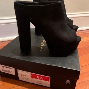 Black platform open toe booties